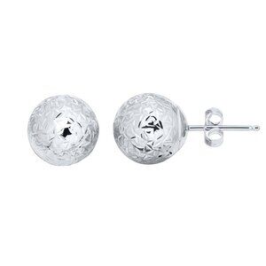 7 MM 14K Gold Diamond Crystal Cut Ball Stud Earrings for Women, Solid Gold Gift